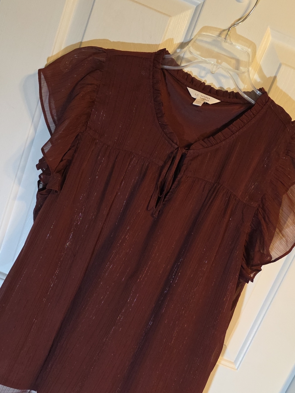 LC Lauren Conrad Chocolate Brown Ruffled Flutter Sleeve Blouse
